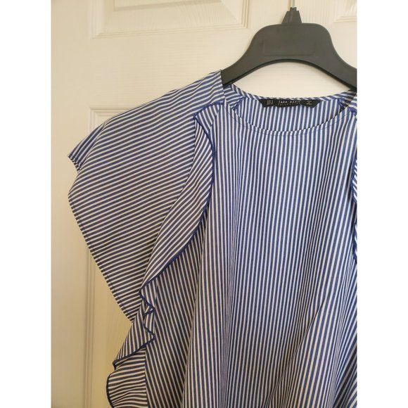 ZARA RUFFLED  SIDES STRIPED  BLOUSE ....EUC - Picture 4 of 6
